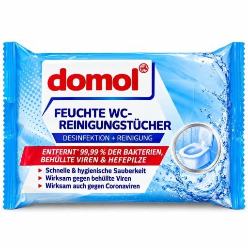 مناديل دومول المبللة لتنظيف وتعقيم المرحاض domol Feuchte WC-Reinigungstücher – Desinfektion + Reinigung