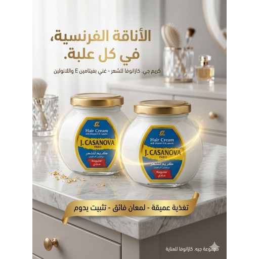 كريم جي. كازانوفا للشعر مع فيتامين E واللانولين (عادي) J. CASANOVA PARIS Hair Cream with Vitamin E & Lanolin (Regular)