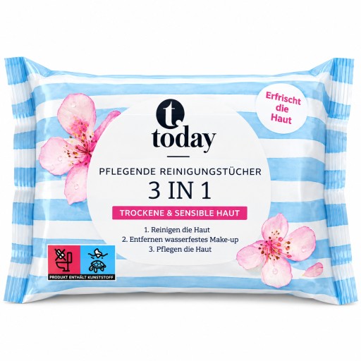 مناديل تنظيف وعناية بالبشرة Today 3 في 1 Today Pflegende Reinigungstücher 3 in 1