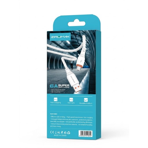 كيبل شحن سريع ونقل بيانات مايكرو USB من ماركة ZIRUIMAX بطول 1 متر - متين ومقاوم للقطع ZIRUIMAX Super Quick Charge Micro USB Cable 1M - High Speed Transmission & Ultra Durable Design