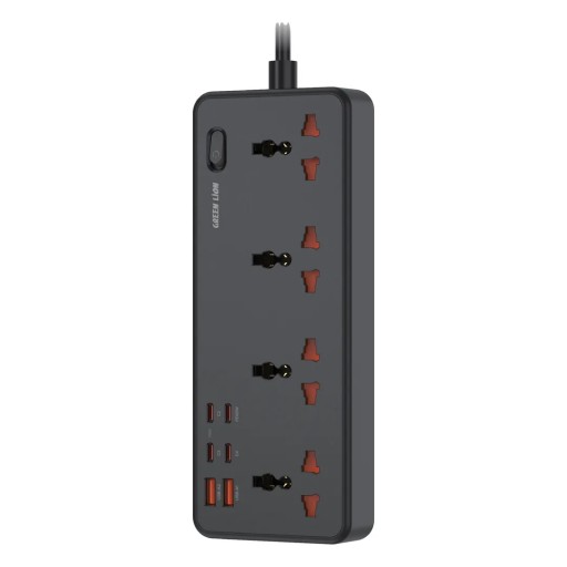 تقسيم كهرباء جرين لايون GS-700 بقدرة 2500 واط مع 4 منافذ كهرباء و 6 منافذ شحن Green Lion GS-700 2500W Universal Power Strip with 4 AC Outlets & 6 USB Ports
