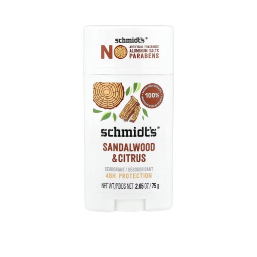 مزيل عرق طبي من المكونات الطبيعية100‎%‎ بخشب الصندل والحمضيات 2.65 اونصة Schmidt’s Sandalwood & Citrus Deodorant – 48H Protection