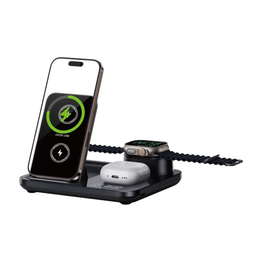 جرين ليون شاحن لاسلكي 3 في 1 متعدد الوظائف - أسود Green Lion 3-in-1 Multifunctional Wireless Charger - Black