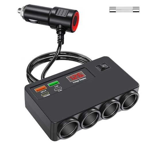 موزع ولاعة سيارة بقدرة 120 واط بأربع مقابس وشحن سريع 120W Car Cigarette Lighter Splitter with 4 Sockets and Fast Charging