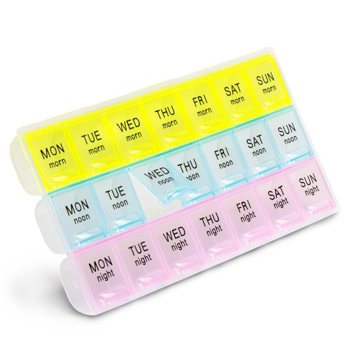 منظم حبوب YTEATH الأسبوعي 21 حجرة للصباح والظهيرة والليل YTEATH Weekly Pill Organizer – 21 Compartments for Morning, Noon, and Night