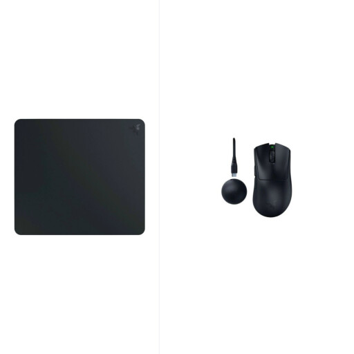 RAZER DEATHADDER V4 Black Gaming Mouse + RAZER ATLAS Tempered Glass Mouse Mat - Black RAZER DEATHADDER V4 Black Gaming Mouse + RAZER ATLAS Tempered Glass Mouse Mat - Black