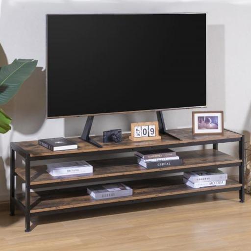 Wooden Tv Table with Shelves طاولة تلفاز خشبية