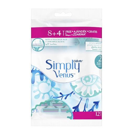 سيت شفرات حلاقة يدوية للنساء بخلاصة الالوفيرا Gillette Simply Venus 2-Blade Disposable Razor For Women 12 Pcs Set 